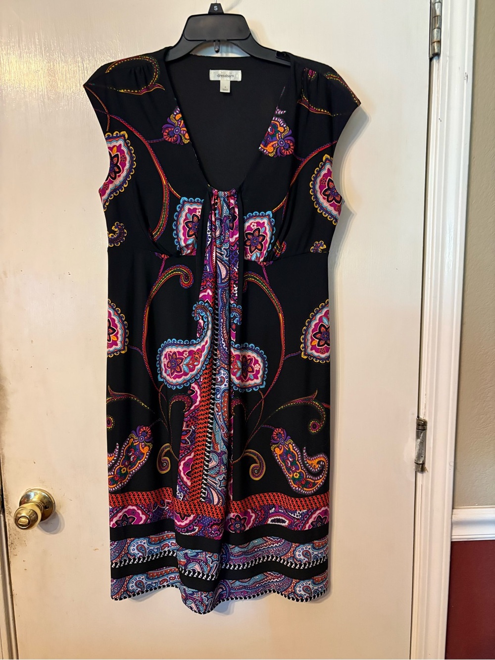 Woman’s Dressbarn Black Paisley Summer Cap Sleeve Dress Size 8